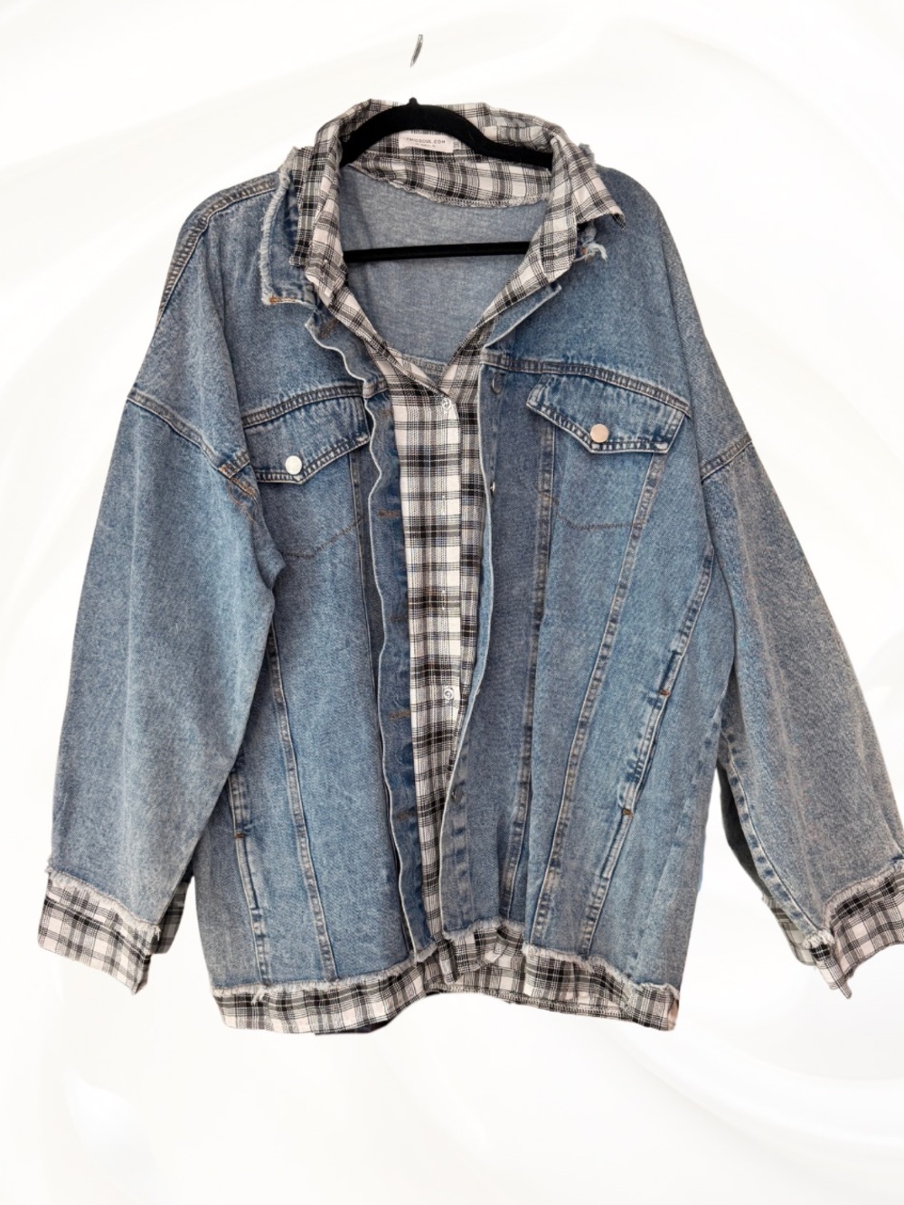 NEW! chic soul blue denim plaid layered jacket size 3XL